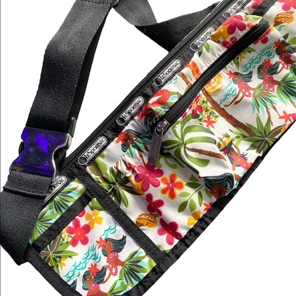 Vintage LeSportSac Double Zip Fanny Pack Belt Bag Waist Pack Hawaii Hula RARE - Picture 2 of 5